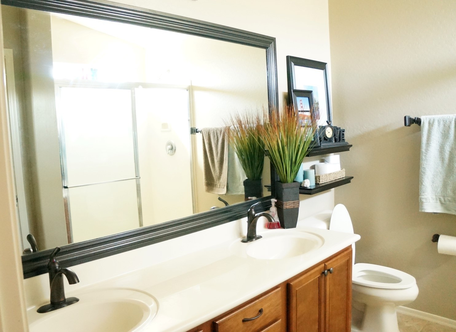 Framed Bathroom Mirrors
 How to Frame A Mirror The Builder s Installed A Mom s Take