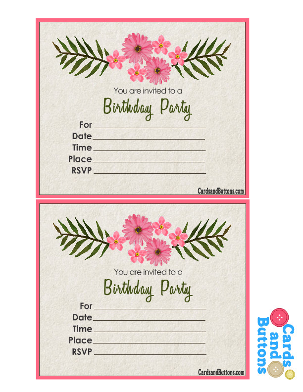 Free Birthday Invitation Cards
 Free Printable Floral Invitations for Birthday