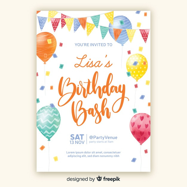 Free Birthday Invitations Templates
 Watercolor style birthday invitation template