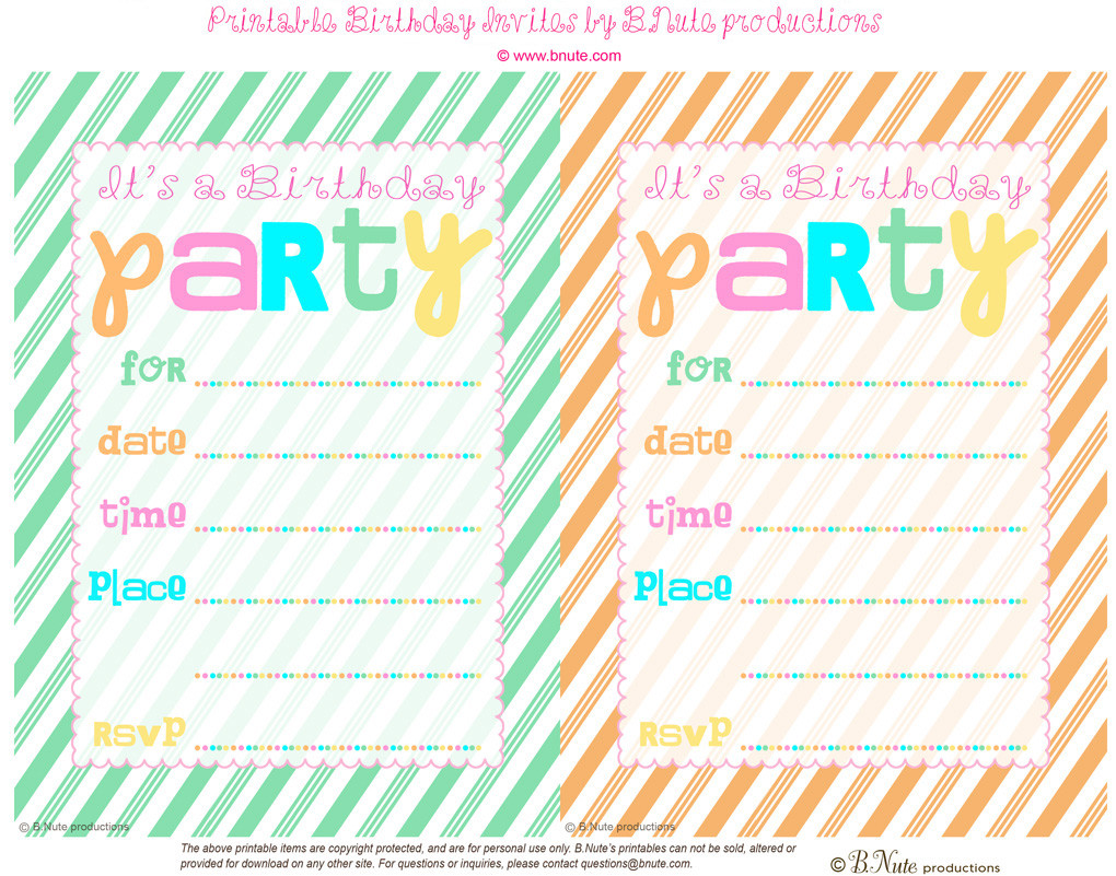 Free Birthday Party Invitations
 bnute productions Free Printable Striped Birthday Party