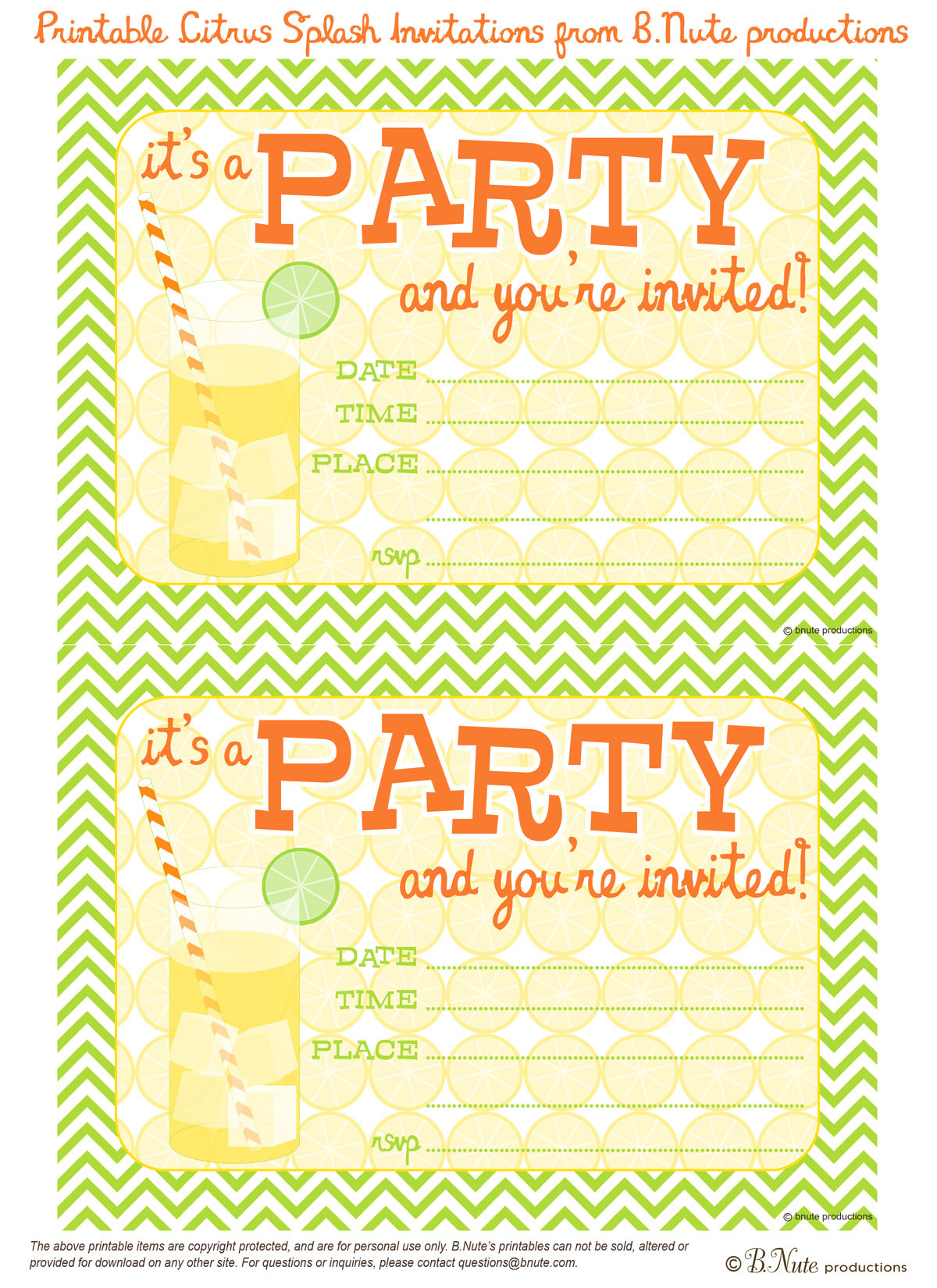 Free Online Printable Birthday Party Invitations
 bnute productions Free Printable Citrus Splash Invitations