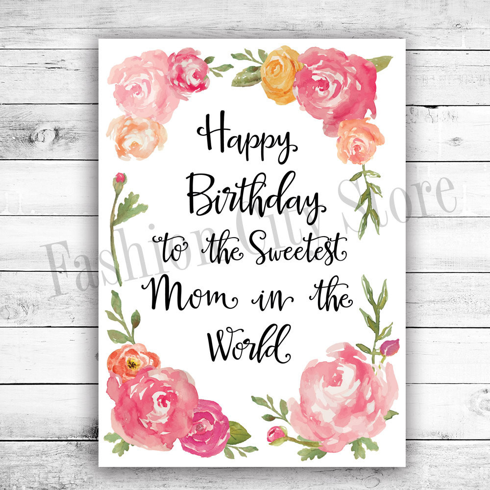 Free Printable Birthday Cards For Mom
 Happy Birthday Card for Mom Watercolor by FashionCityStore