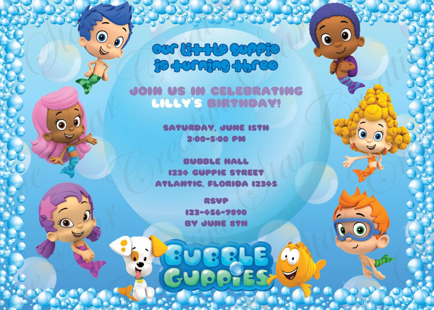 Free Printable Bubble Guppies Birthday Invitations
 Bubble Guppies Birthday Invitations Digital Print File DIY