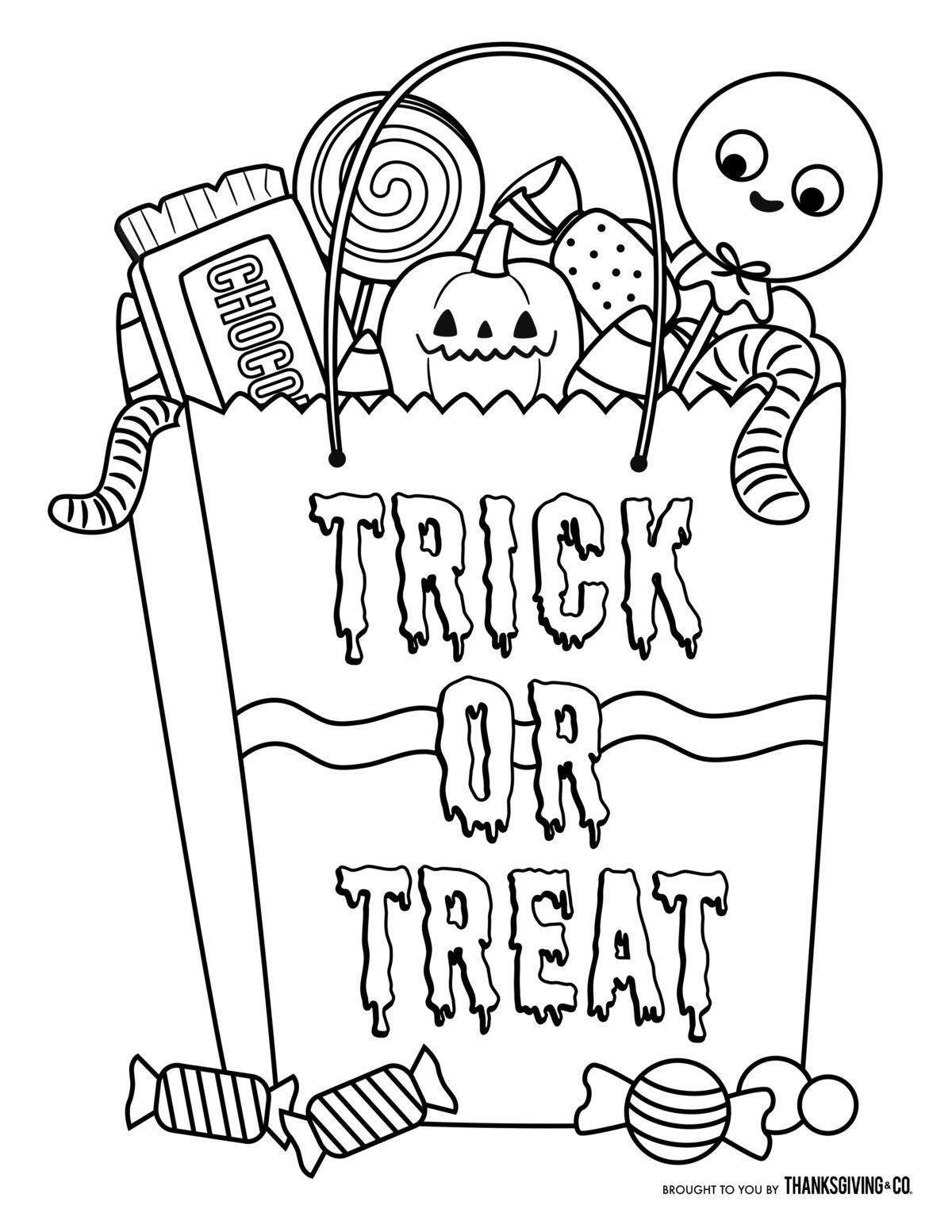 Free Printable Halloween Coloring Pages For Older Kids
 Trick or treat Halloween candy bag coloring page