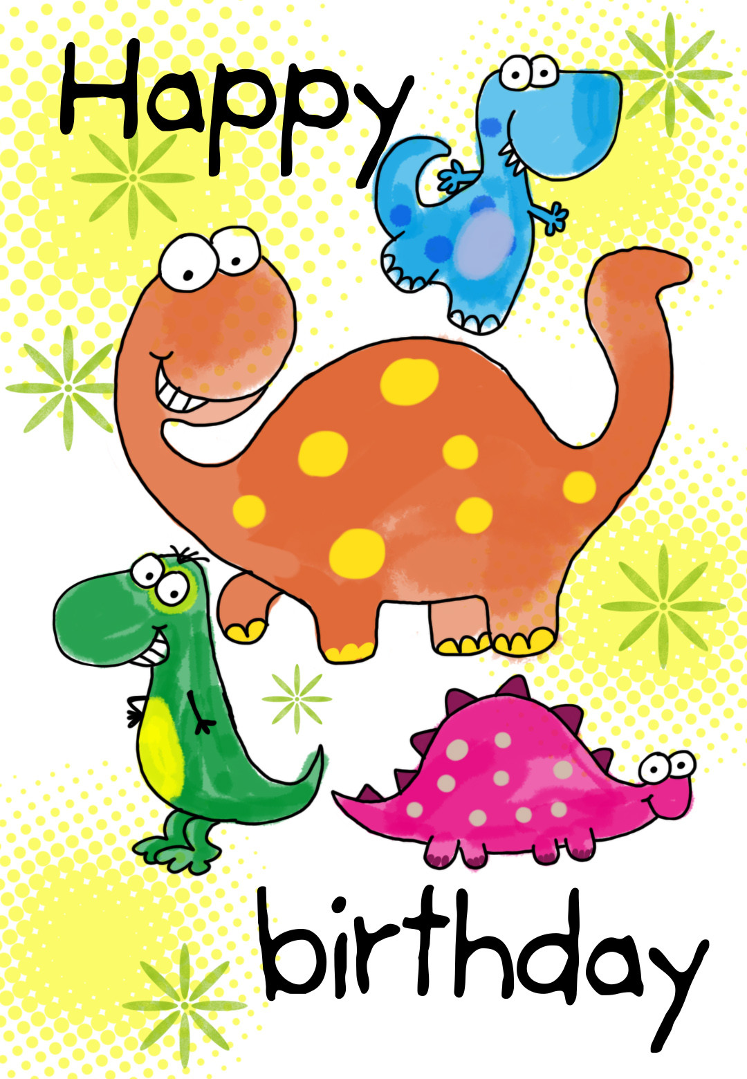 Free Printable Kids Birthday Cards
 Four Cute Dinosaurs Birthday Card