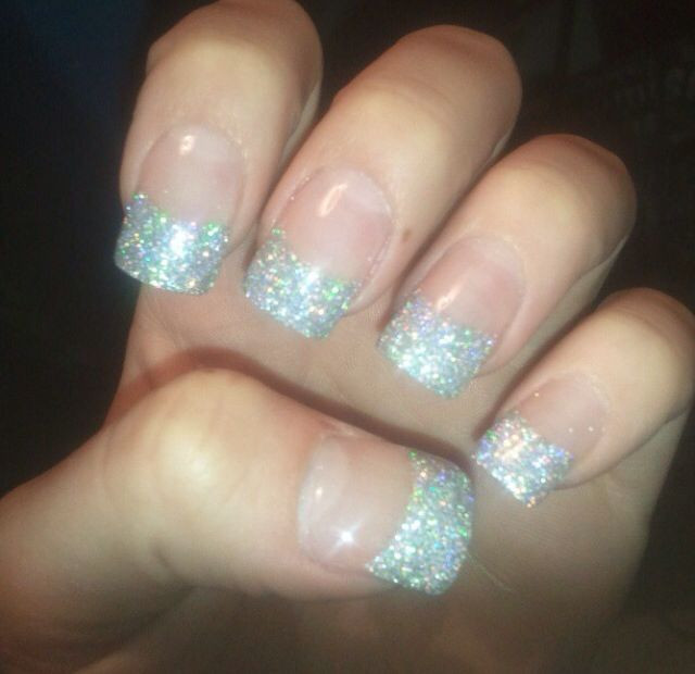 French Tip Acrylic Nails With Glitter
 Silver glitter French tip acrylic nails Nails