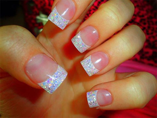 French Tip Acrylic Nails With Glitter
 12 Gel French Tip Glitter Nail Art Designs & Ideas 2016