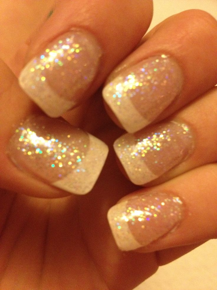 French Tip Acrylic Nails With Glitter
 Glitter French tip nails