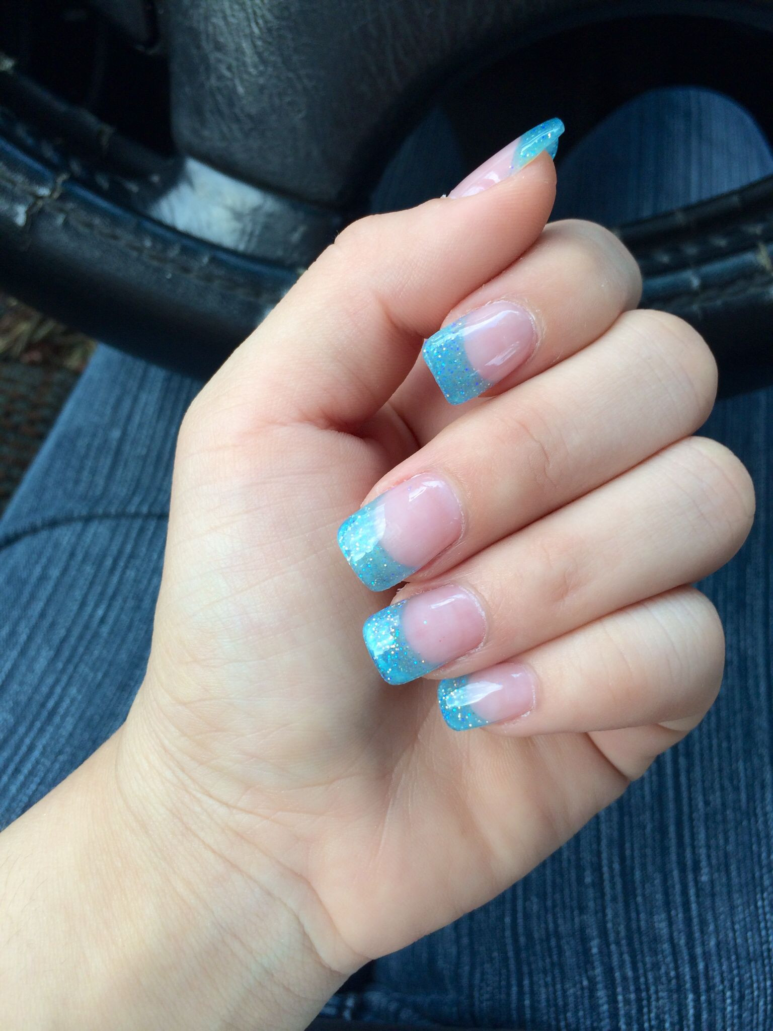 French Tip Acrylic Nails With Glitter
 Blue glitter acrylic nails French tip nails acrylic