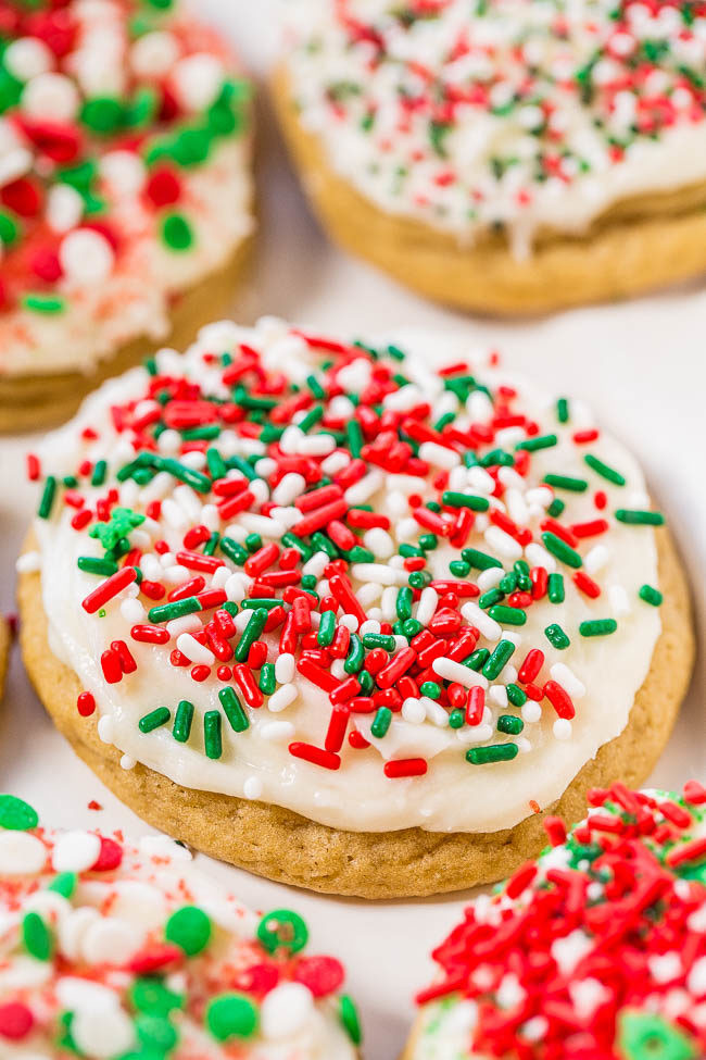 Frosting For Christmas Cookies
 Soft Frosted Holiday Sprinkles Cookies Averie Cooks