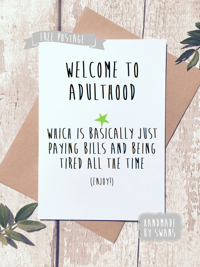 Funny 18th Birthday Cards
 Funny Birthday card Wel e to Adulthood 18th Folksy