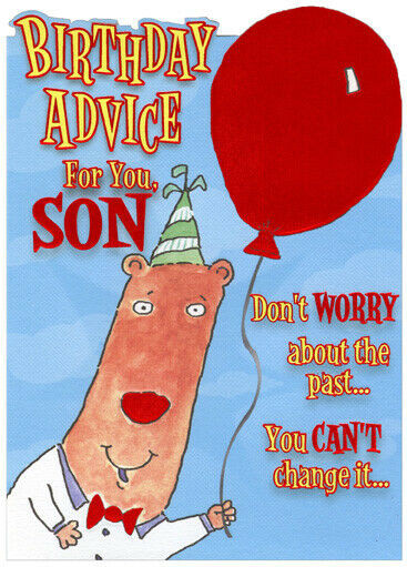 Funny Birthday Cards For Son
 Bear with Red Foil Balloon on Textured Blue Son Funny