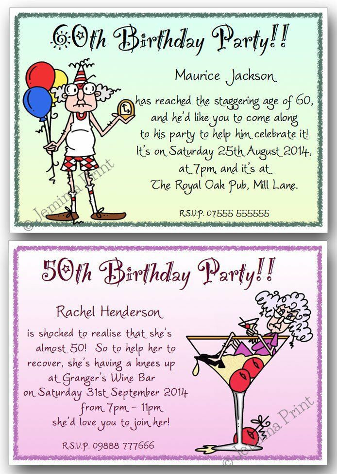 Funny Birthday Invitation
 40th 50th 60th 70th 80th 90th personalised Birthday Party
