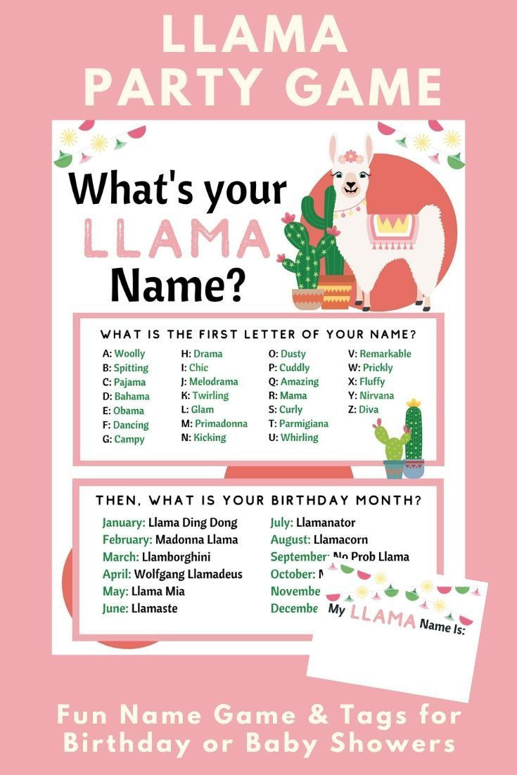 Funny Birthday Party Names
 Llama Birthday Name Game for your Llama Cactus Fiesta