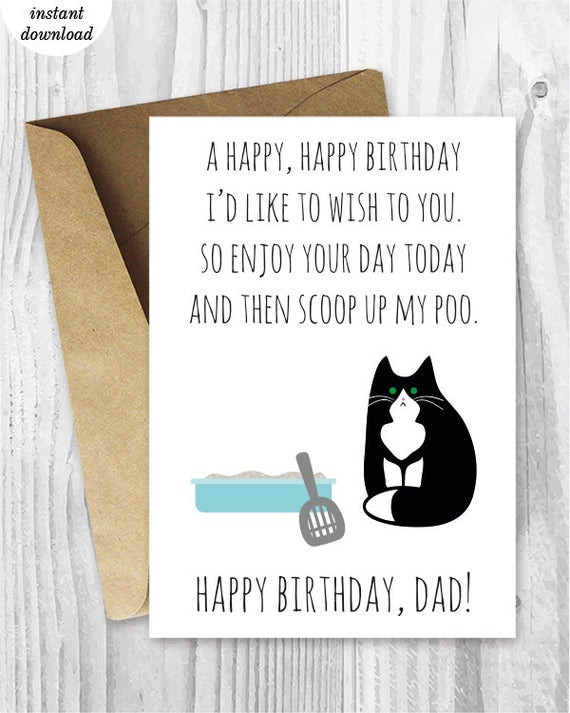 Funny Cat Birthday Card
 Printable Funny Birthday Cards Black and White Cat Cards Cat