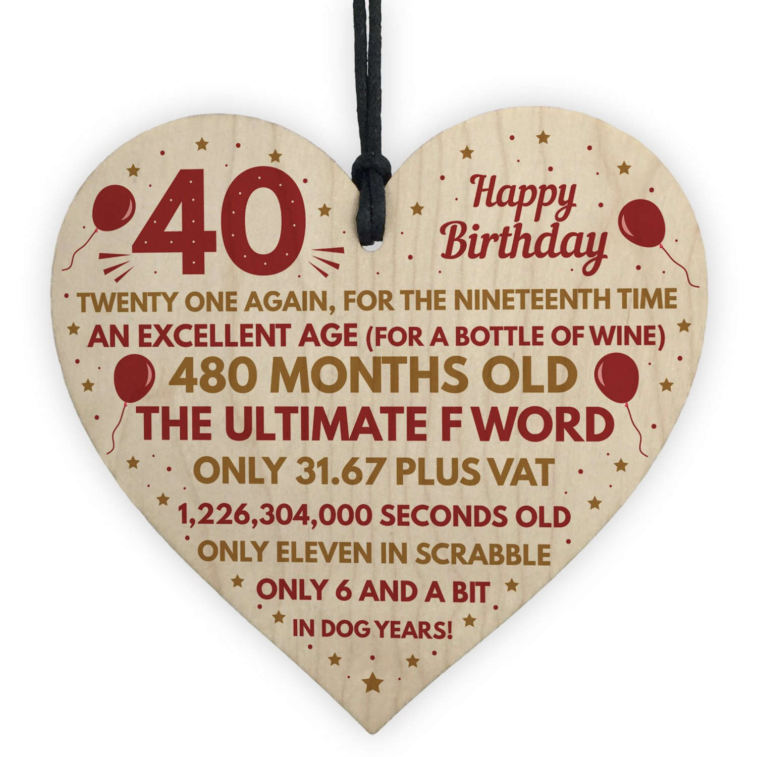 Funny Gifts For 40th Birthday
 Funny 40th Birthday Gifts For Men Women Wooden Heart