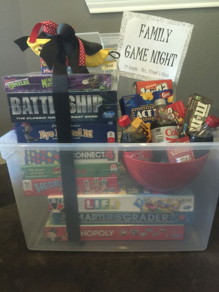 Game Night Gift Basket Ideas
 Family game night silent auction basket