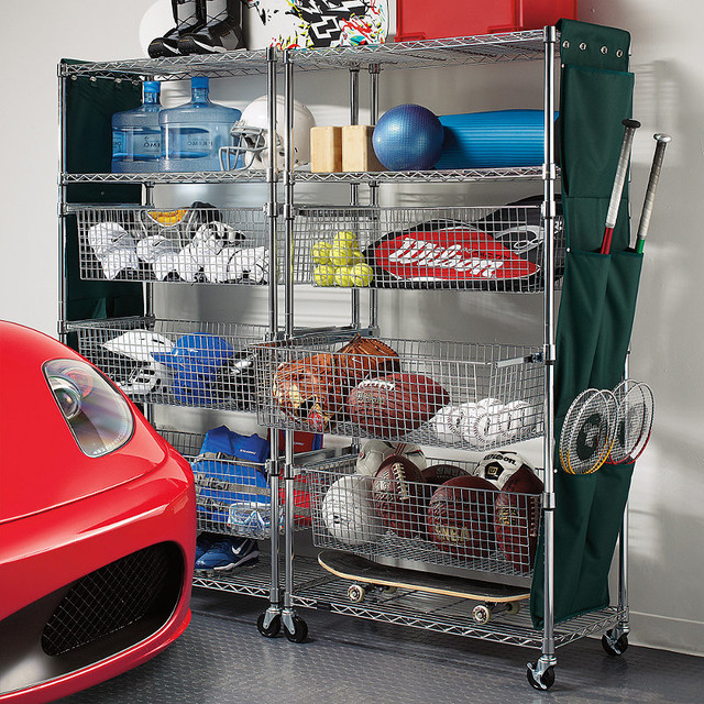 Garage Sports Organizer
 Metallic finished Sports Shelving with Pull out Bins