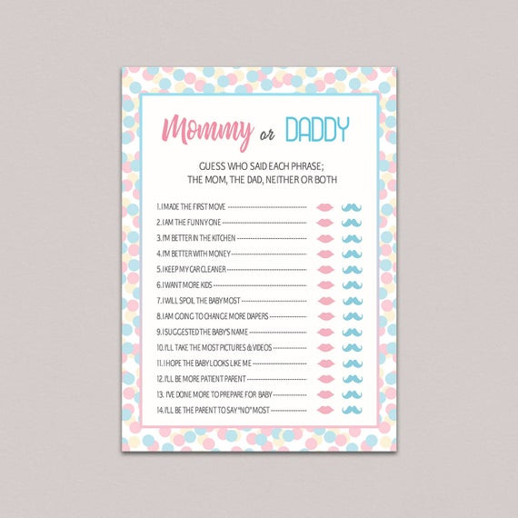 Gender Party Ideas Games
 Gender reveal party games mommy or daddy game Mommy or