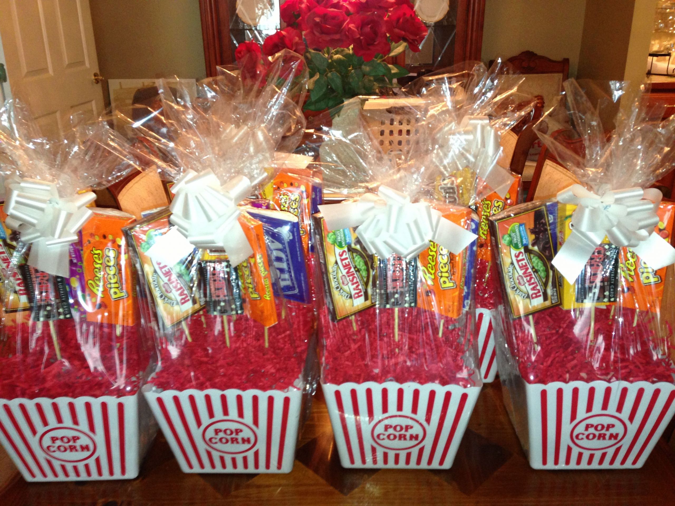 Gift Basket Container Ideas
 Movie t baskets Each contains a $10 movie theatre t