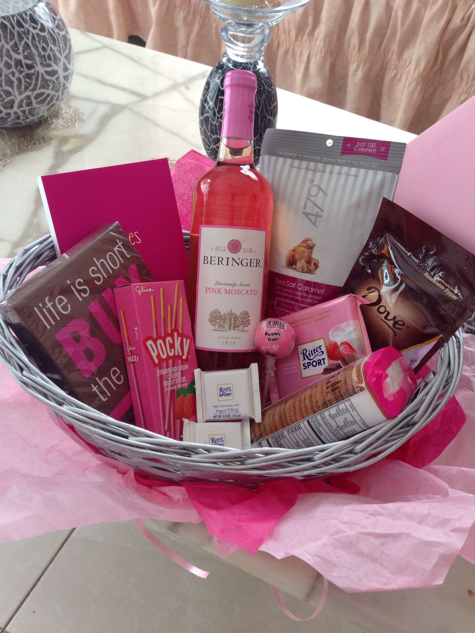 Gift Basket Ideas For Best Friend
 The best friend basket with pink moscato