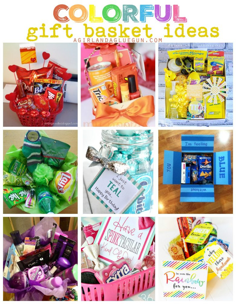 Gift Baskets Ideas For Girls
 Colorful t basket ideas A girl and a glue gun