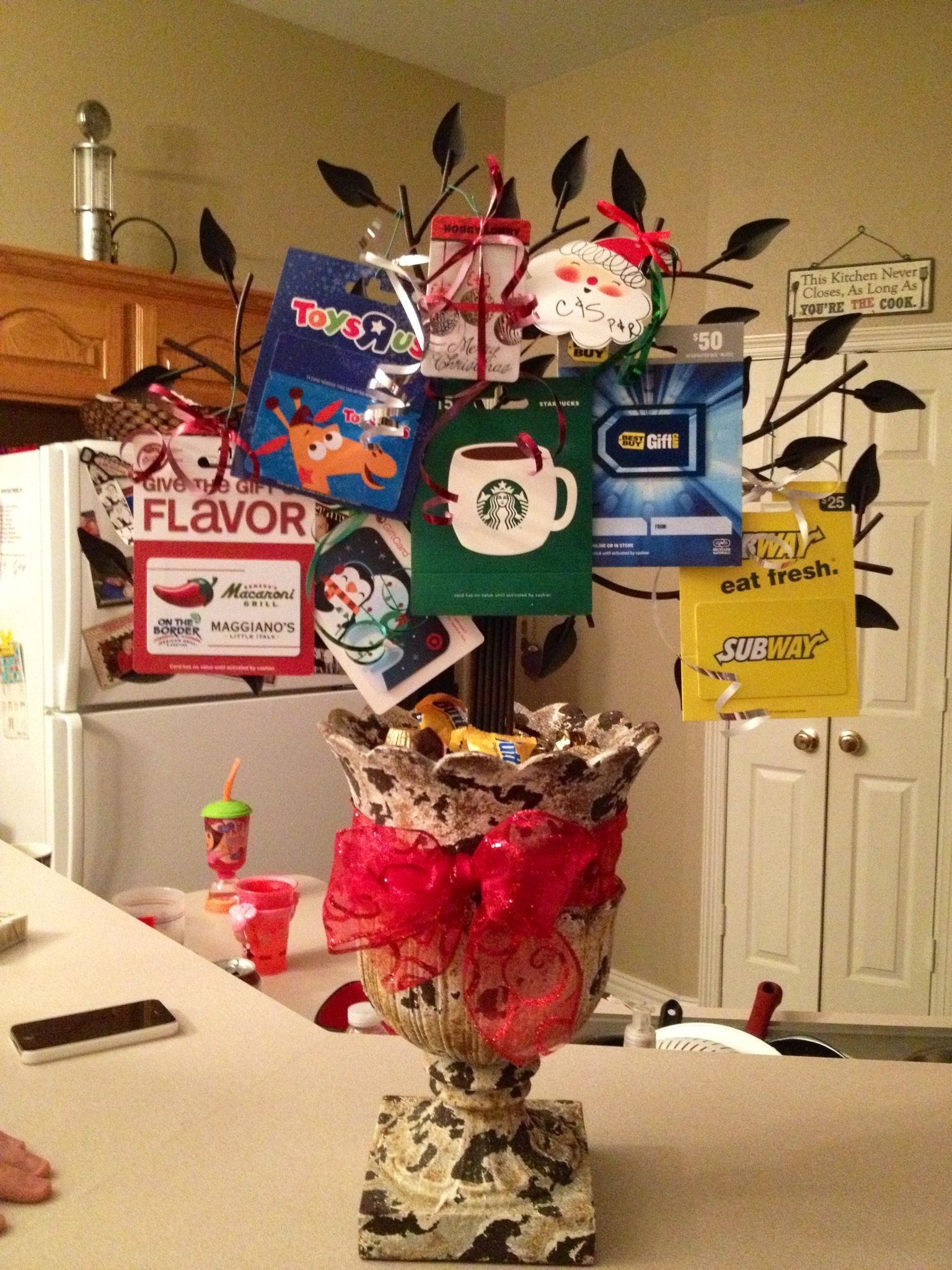 Gift Card Basket Ideas
 "Gift card tree" that my mom made us for Christmas