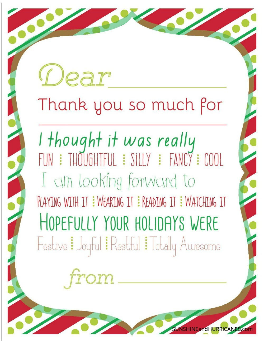 Gift Card For Child
 Christmas Printable Thank You Cards for Kids