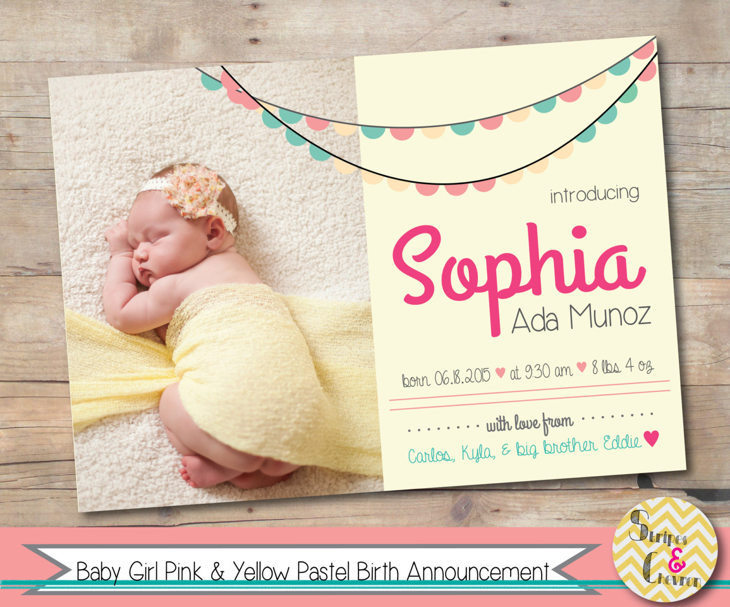 Gift For Daughter On Birth Of First Child
 Baby Girl Birth Announcement Printable Baby Announcement