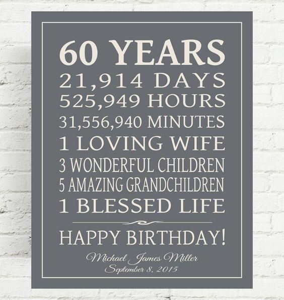 Gift Ideas For 60 Year Old Mother
 60th BIRTHDAY GIFT Sign Dad Birthday Gift Mom Birthday