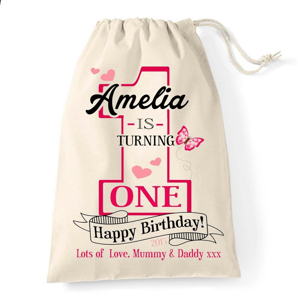 Gifts For Baby Girls First Birthday
 Personalised baby Girl 1st First Birthday cotton t bag