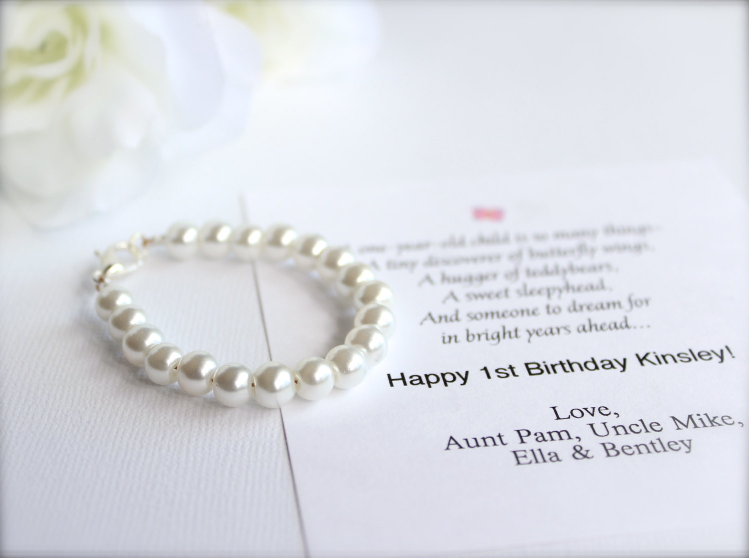 Gifts For Baby Girls First Birthday
 BABY GIRL 1st Birthday Gift Pearl Bracelet with Birthday Card