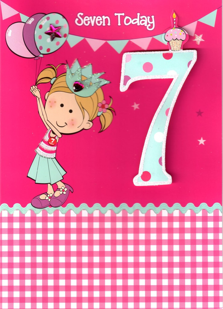 Girl Birthday Cards
 Girls 7th Birthday 3D 7 Seven Today Card Childrens Kids