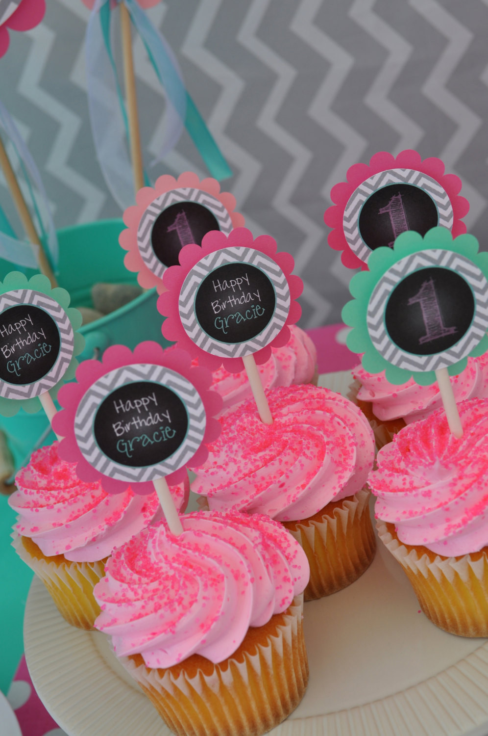 Girl Birthday Decorations
 1st Birthday Cupcake Toppers – Girls 1st Birthday
