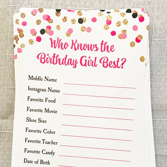 Girl Birthday Party Games
 Who Knows Birthday Girl Best Party Game Placemat Printable