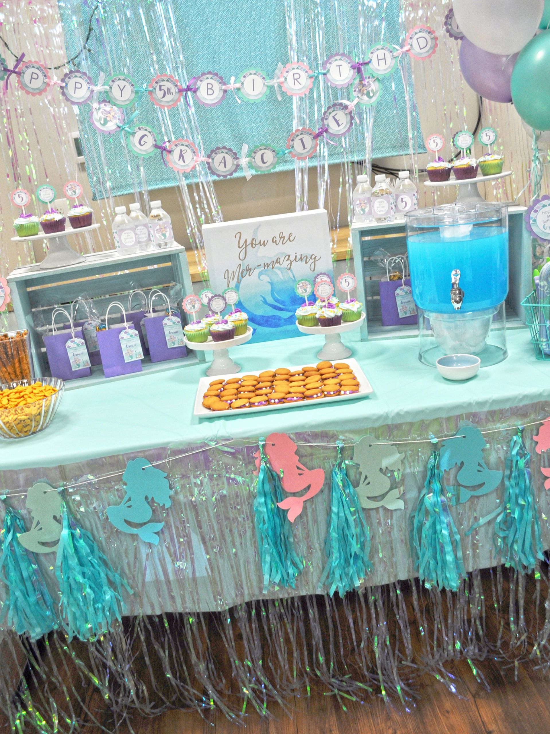 Girls Birthday Decorations
 Water Bottle Labels Mermaid Birthday 1st Birthday Girls