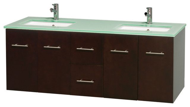 Glass Undermount Bathroom Sinks
 60" Double Bathroom Vanity Green Glass Countertop