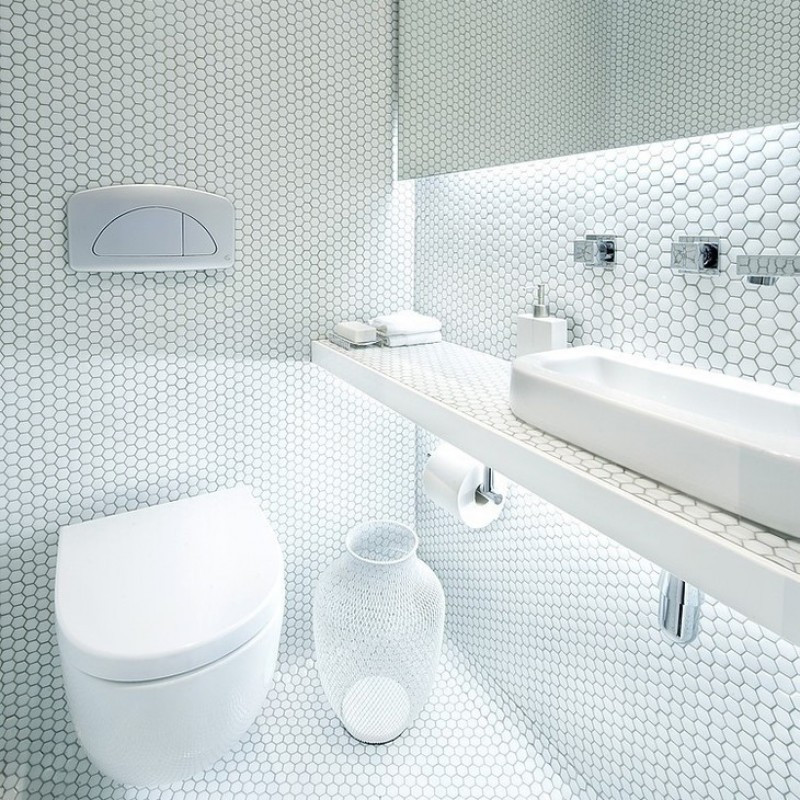 Glaze Bathroom Tiles
 Hexagon Porcelain Floor Tiles White Shiny Mosaic Glazed