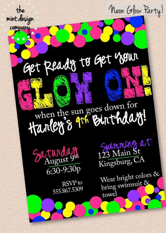 Glow In The Dark Birthday Party Invitations
 Neon Glow in the Dark Birthday Party Invitation by