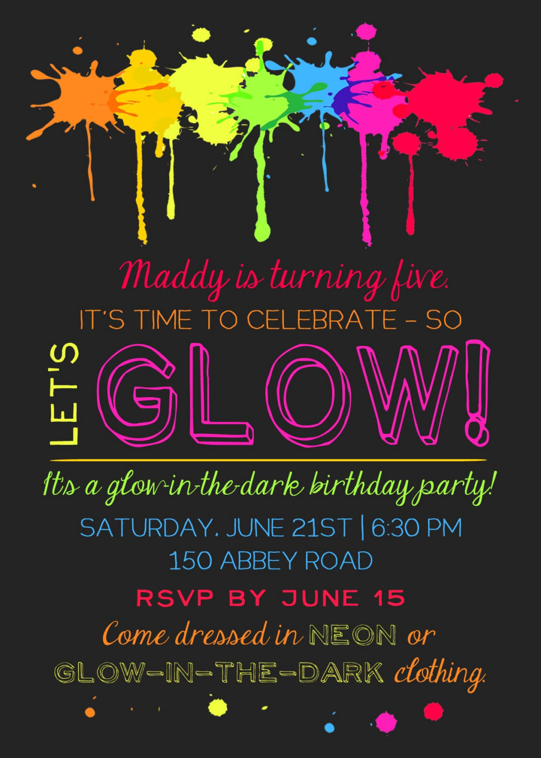 Glow In The Dark Birthday Party Invitations
 Printable Glow In The Dark Theme Party Invitation