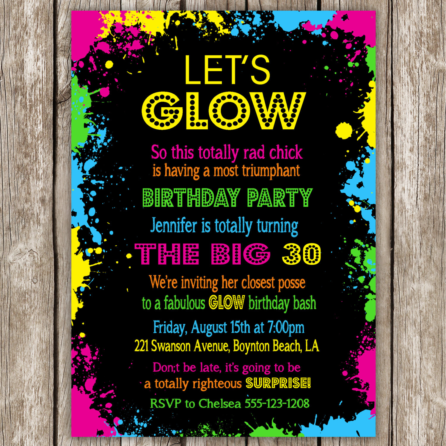 Glow In The Dark Birthday Party Invitations
 Glow Party Invitation 80s Birthday Party by LittleMsShutterbug