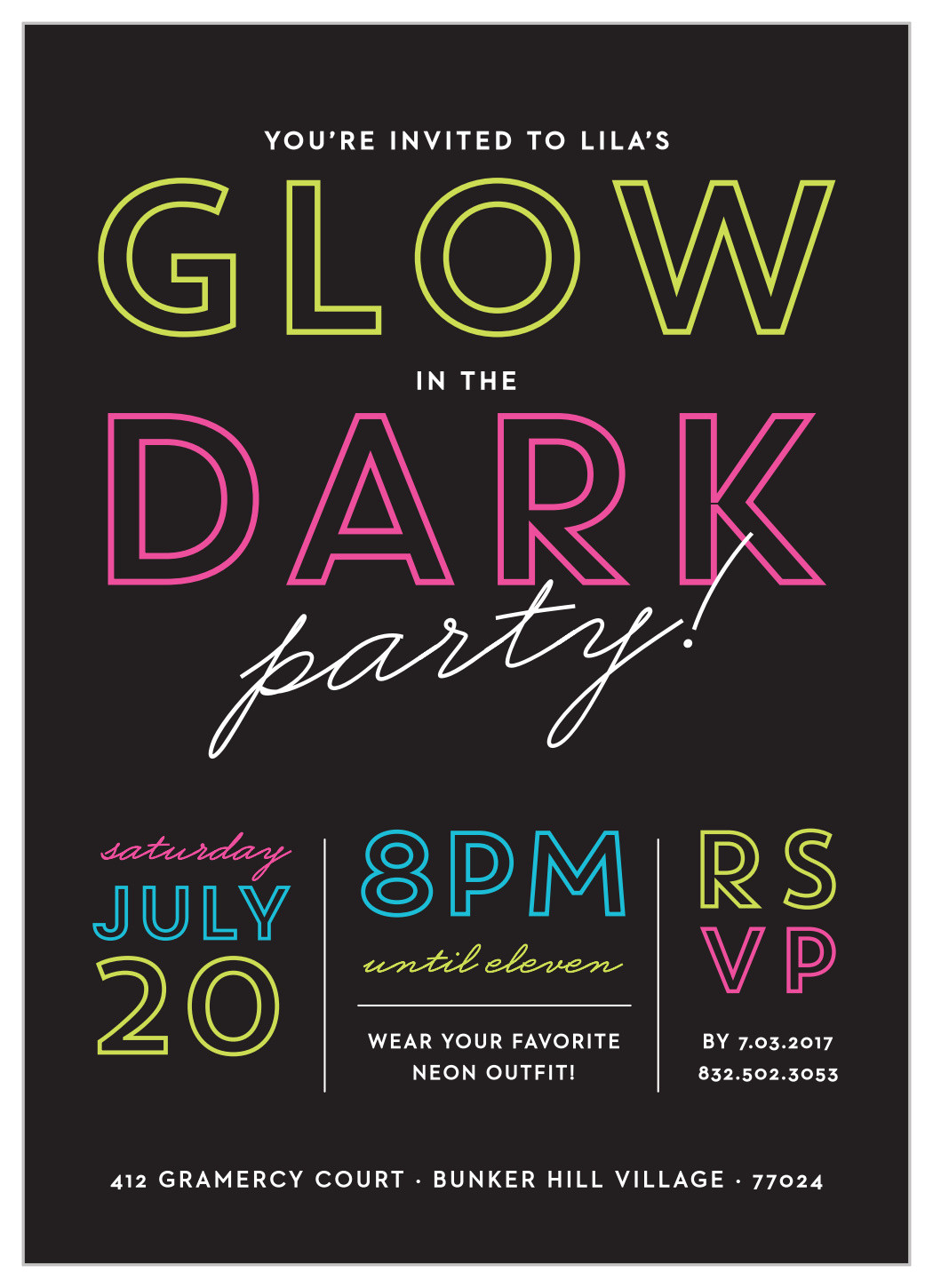 Glow In The Dark Birthday Party Invitations
 Glow in the Dark Children s Birthday Party Invitations by