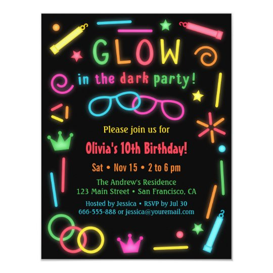 Glow In The Dark Birthday Party Invitations
 Faux Glow In the Dark Birthday Party Invitations