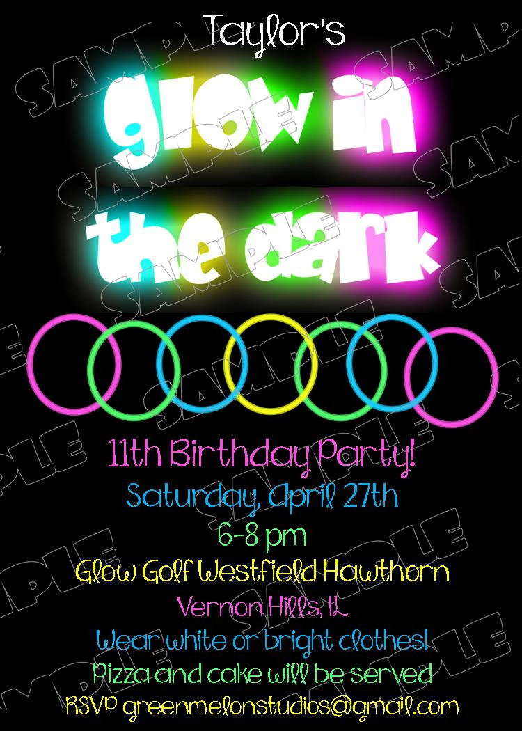 Glow In The Dark Birthday Party Invitations
 Glow in the dark invitations bracelets birthday party