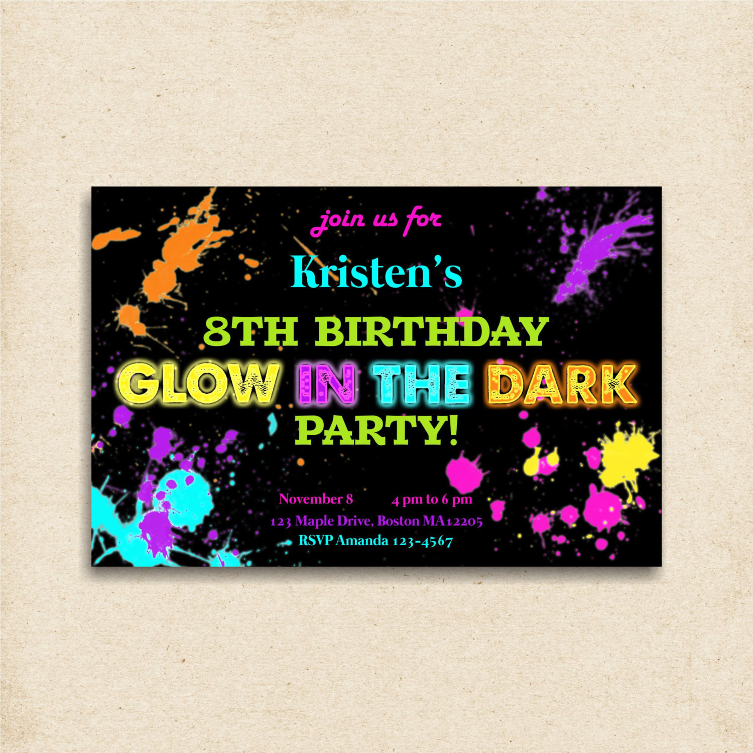 Glow In The Dark Birthday Party Invitations
 glow in the dark party invitation