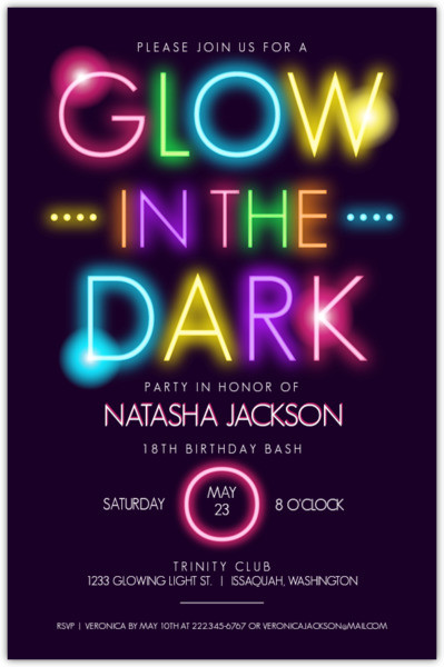 Glow In The Dark Birthday Party Invitations
 Glow In The Dark Typography Birthday Party Invitation