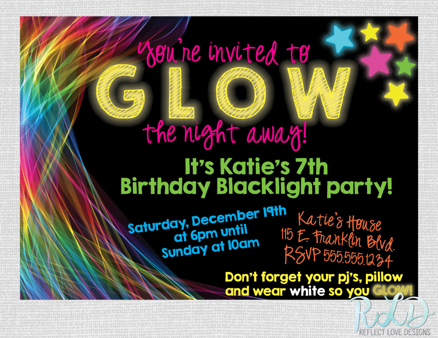 Glow In The Dark Birthday Party Invitations
 Glow in the Dark Black Light Birthday Party Invitation Digital