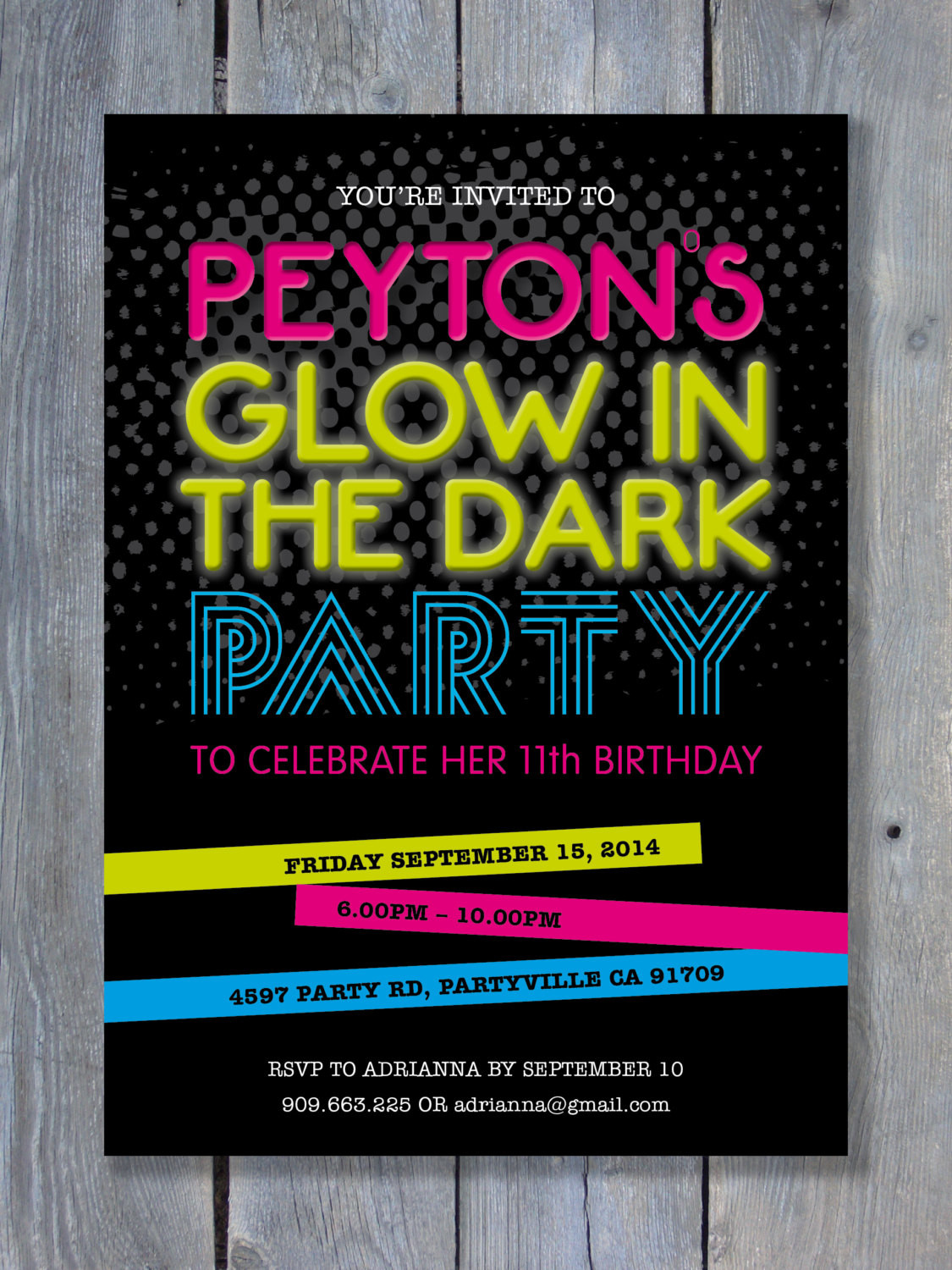 Glow In The Dark Birthday Party Invitations
 GLOW in the DARK Party Invitation for Birthday Black Light