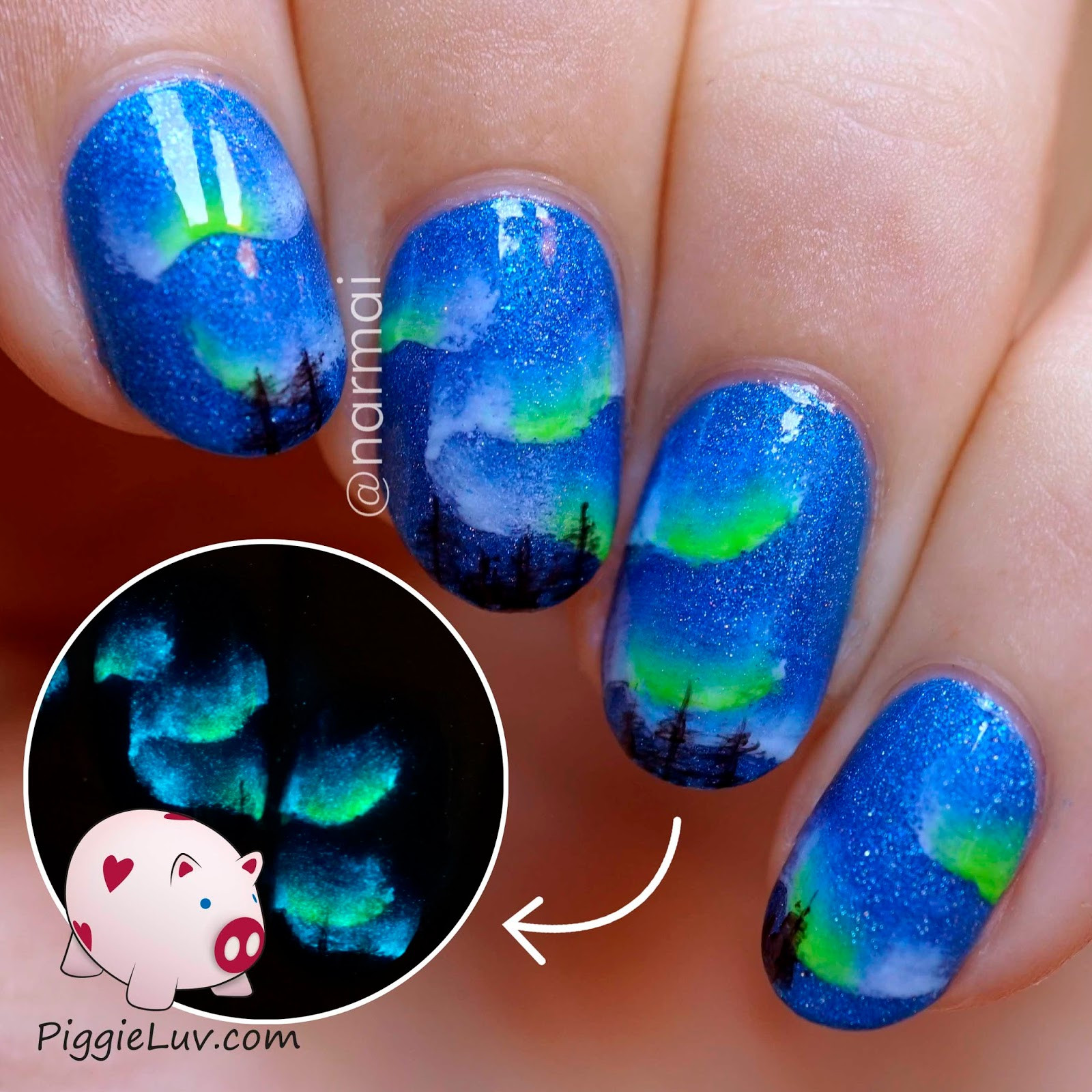 Glow In The Dark Nail Art
 PiggieLuv Aurora Borealis nail art glow in the dark