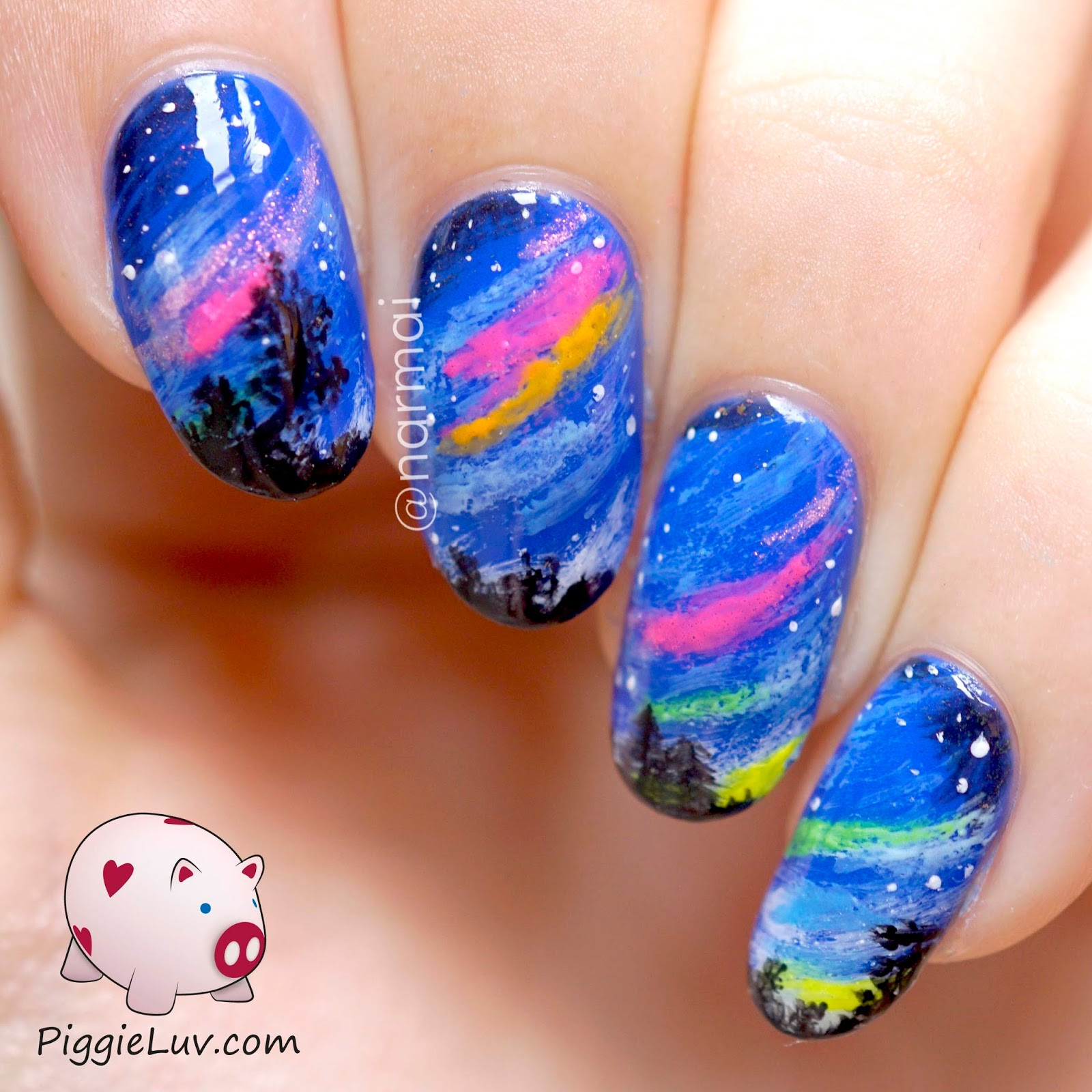 Glow In The Dark Nail Art
 PiggieLuv Colorful glow in the dark Northern Lights nail art